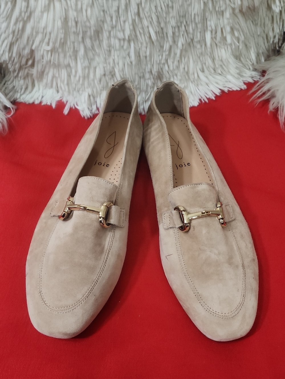 Joie Tan Suede Loafers with Gold Horsebit